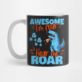 Kids I'm Four Hear Me Roar 4th Birthday Dinosaur design Mug